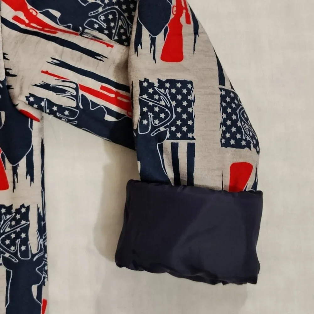 Canyon Creek Hooded Sweatshirt Sz Medium Deer Huning American Flag Sherpa Lining - Picture 5 of 16